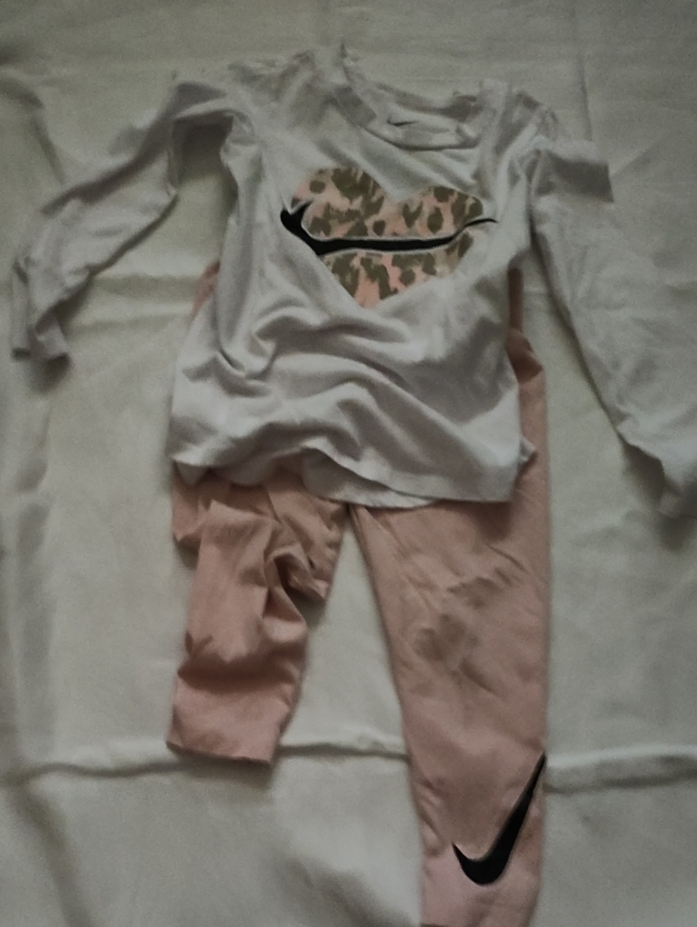 Nike Kids White Top & Light Pink Leggings Set with Black Swoosh